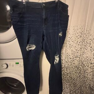 Old Navy Distressed Dark Blue Women's Rockstar Skinny Jeans